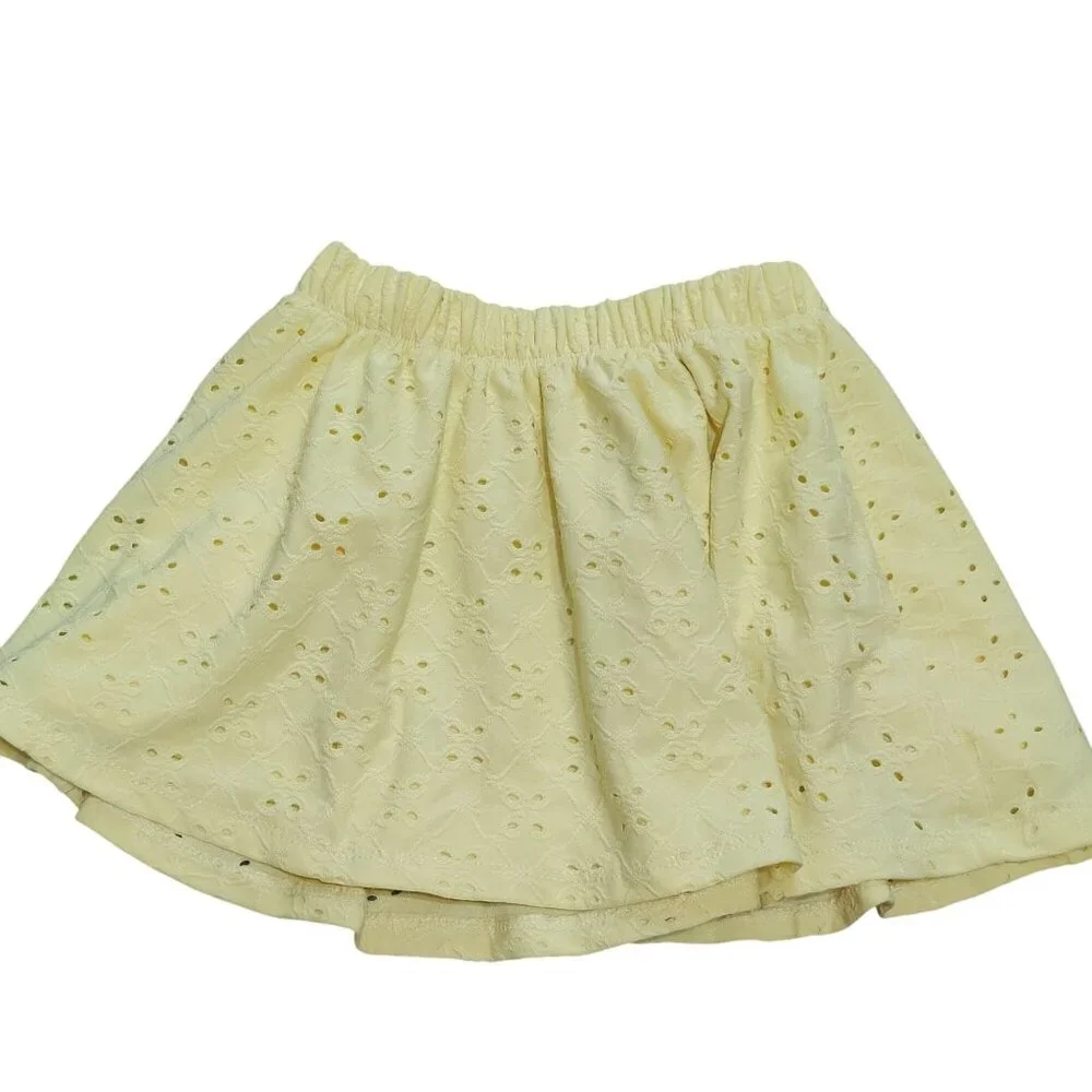 Tahari Girls 4 Yellow Eyelet Button Front Skirt Elastic Waist Summer Cottagecore